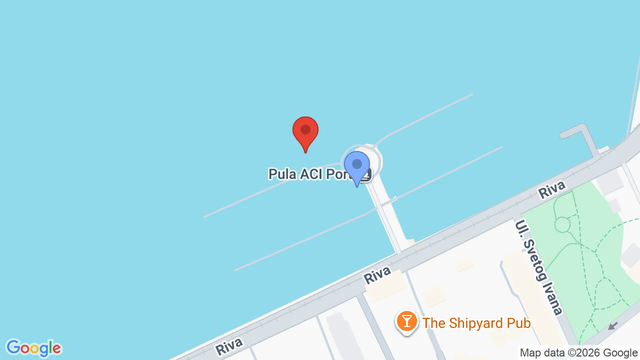 Karta ACI marine Pula s recepcijom i vezom Tuatare na Pontoonu A, vez 19.